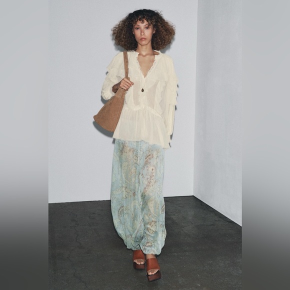 ZARA ZW COLLECTION LACE RUFFLE BLOUSE - Picture 10 of 16